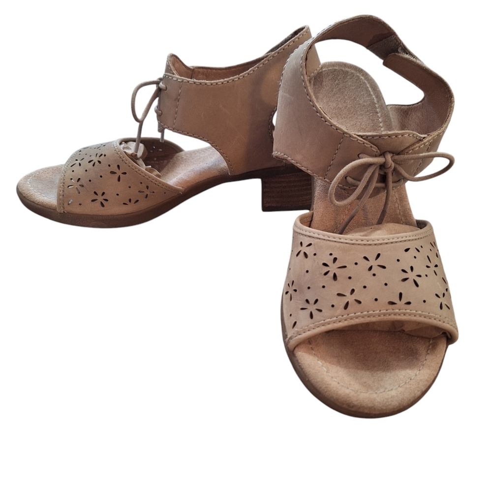 Dansko Liz Lace Up Tan Taupe Leather Sandal, Sz 39 (8.5)